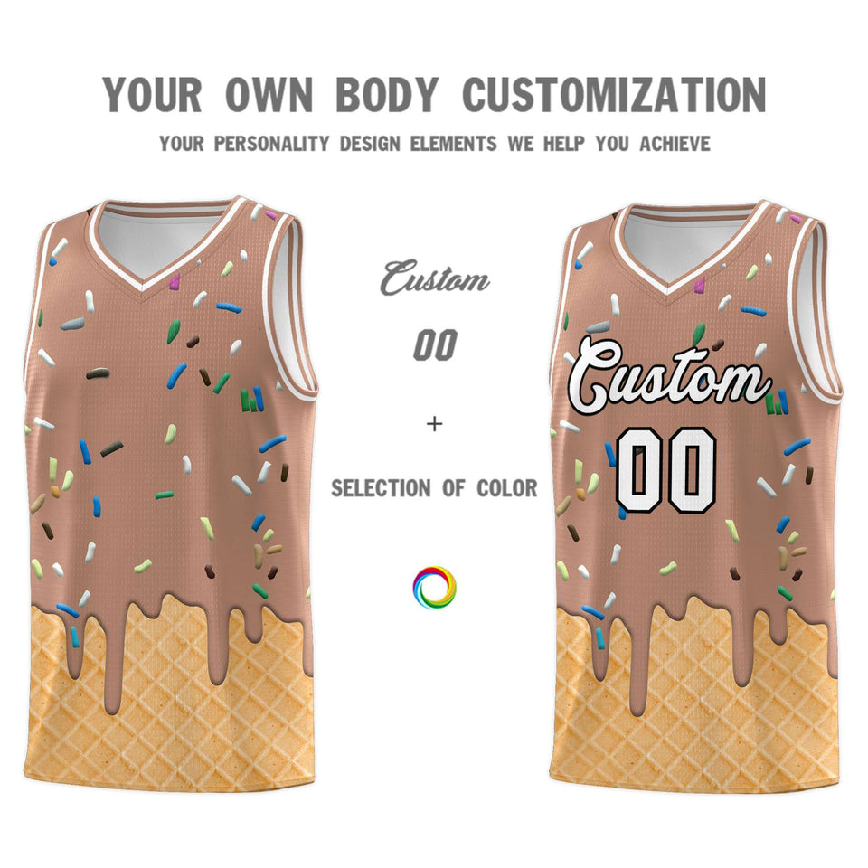 Custom Coffee Basketball Kits with Ice Cream Element Pattern