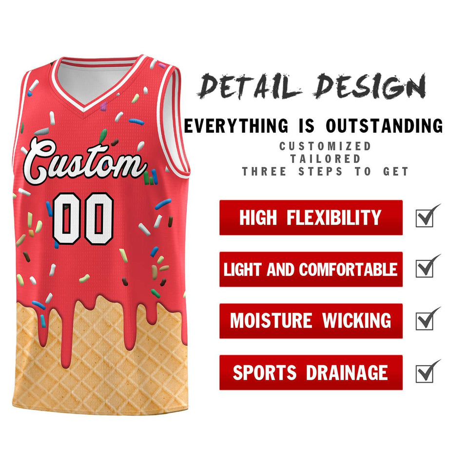 Custom Light Red Basketball Kits with Ice Cream Element Pattern