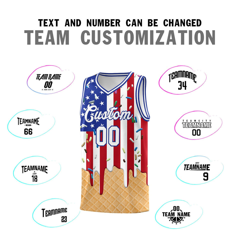 Custom American Flag Basketball Kits with Ice Cream Element Pattern