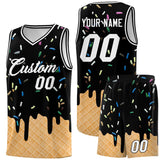Custom Black Basketball Kits with Ice Cream Element Pattern