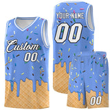 Custom Light Blue Basketball Kits with Ice Cream Element Pattern