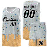 Custom Silver Basketball Kits with Ice Cream Element Pattern