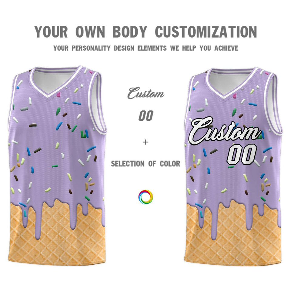 Custom Light Purple Basketball Kits with Ice Cream Element Pattern