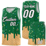Custom Kelly Green Basketball Kits with Ice Cream Element Pattern