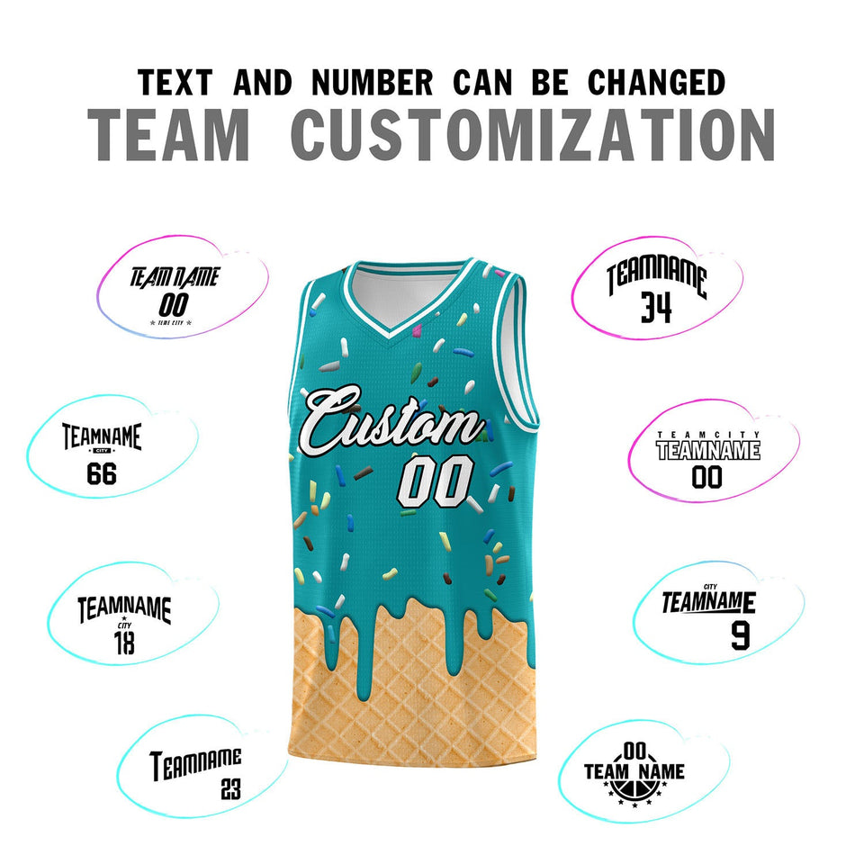 Custom Aqua Basketball Kits with Ice Cream Element Pattern
