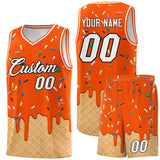 Custom Orange Basketball Kits with Ice Cream Element Pattern