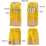 Custom Yellow Basketball Kits with Ice Cream Element Pattern