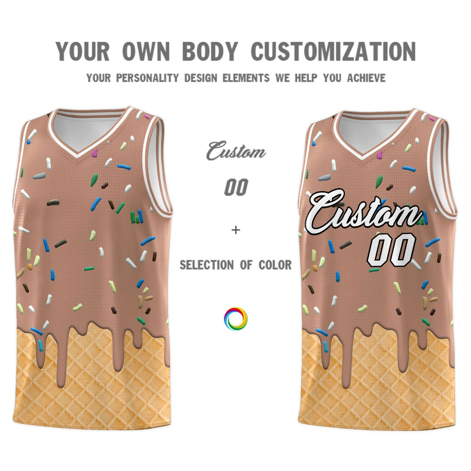Custom Coffee Basketball Kits with Ice Cream Element Pattern