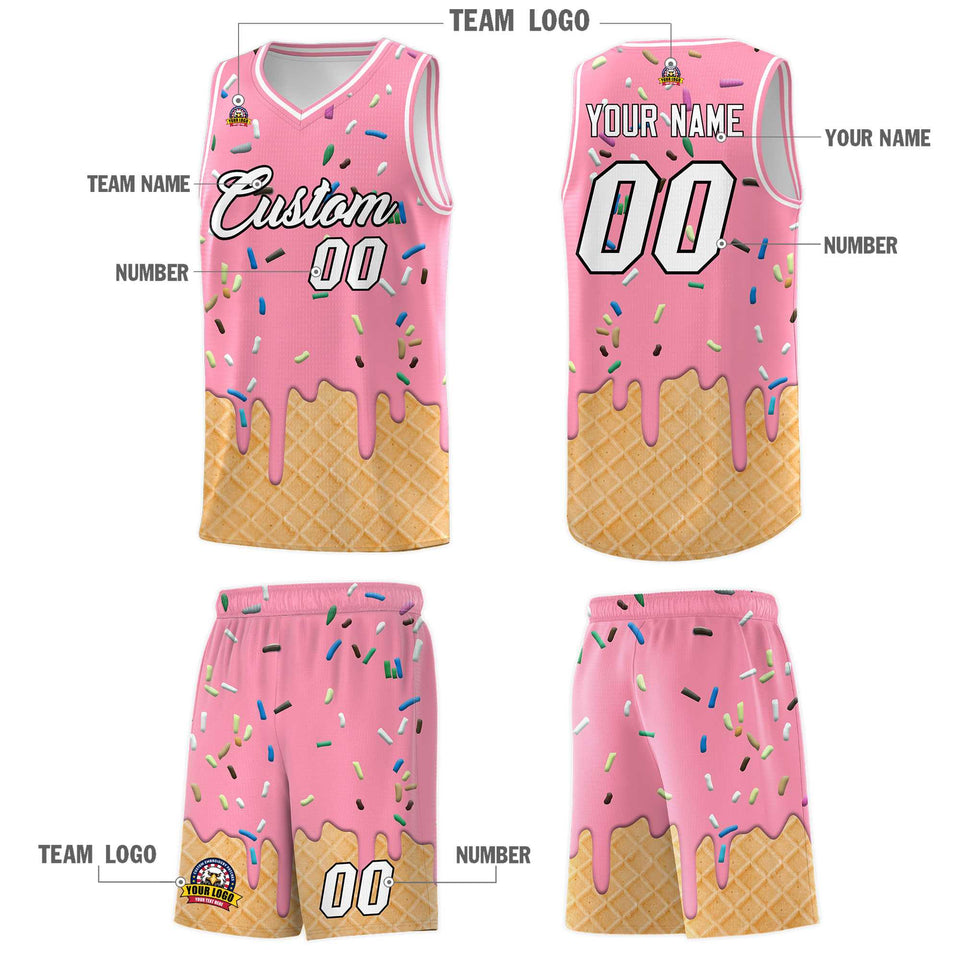 Custom Light Pink Basketball Kits with Ice Cream Element Pattern