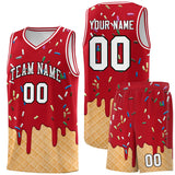 Custom Red Basketball Kits with Ice Cream Element Pattern