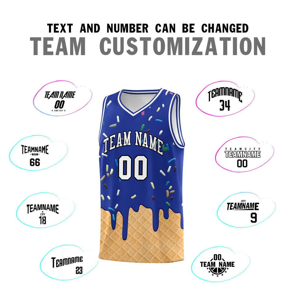 Custom Royal Blue Basketball Kits with Ice Cream Element Pattern