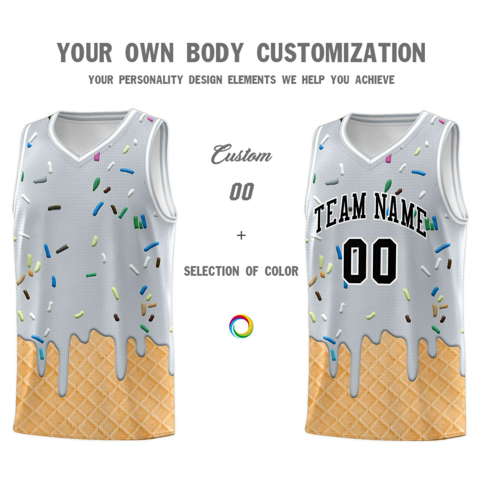 Custom Silver Basketball Kits with Ice Cream Element Pattern