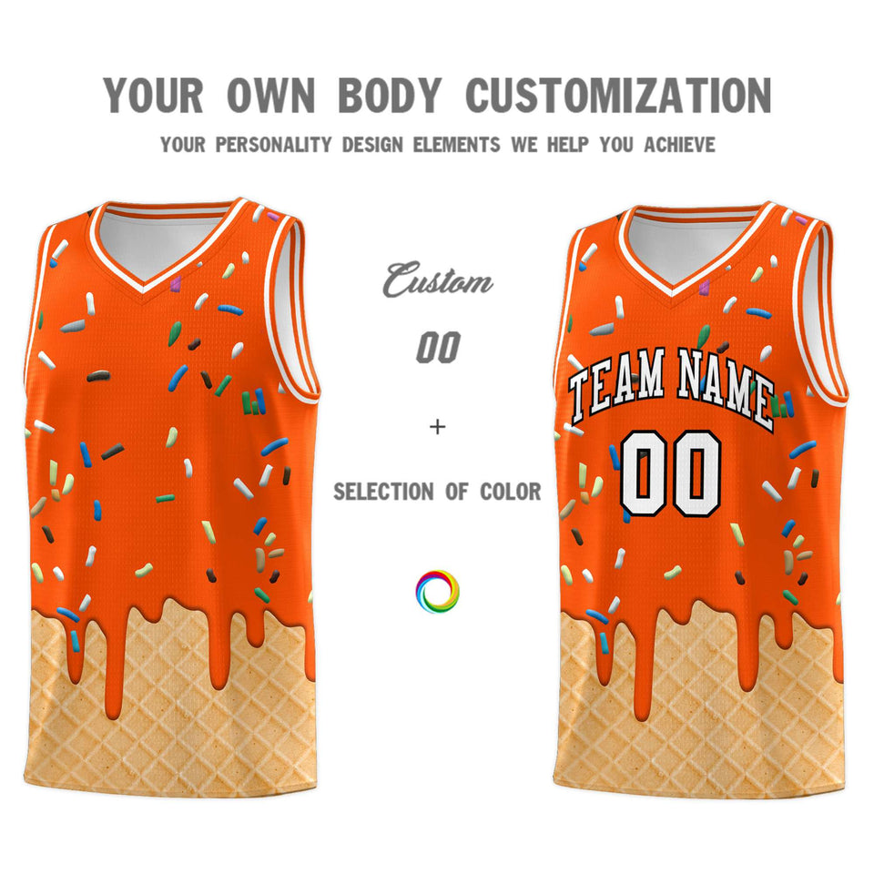Custom Orange Basketball Kits with Ice Cream Element Pattern