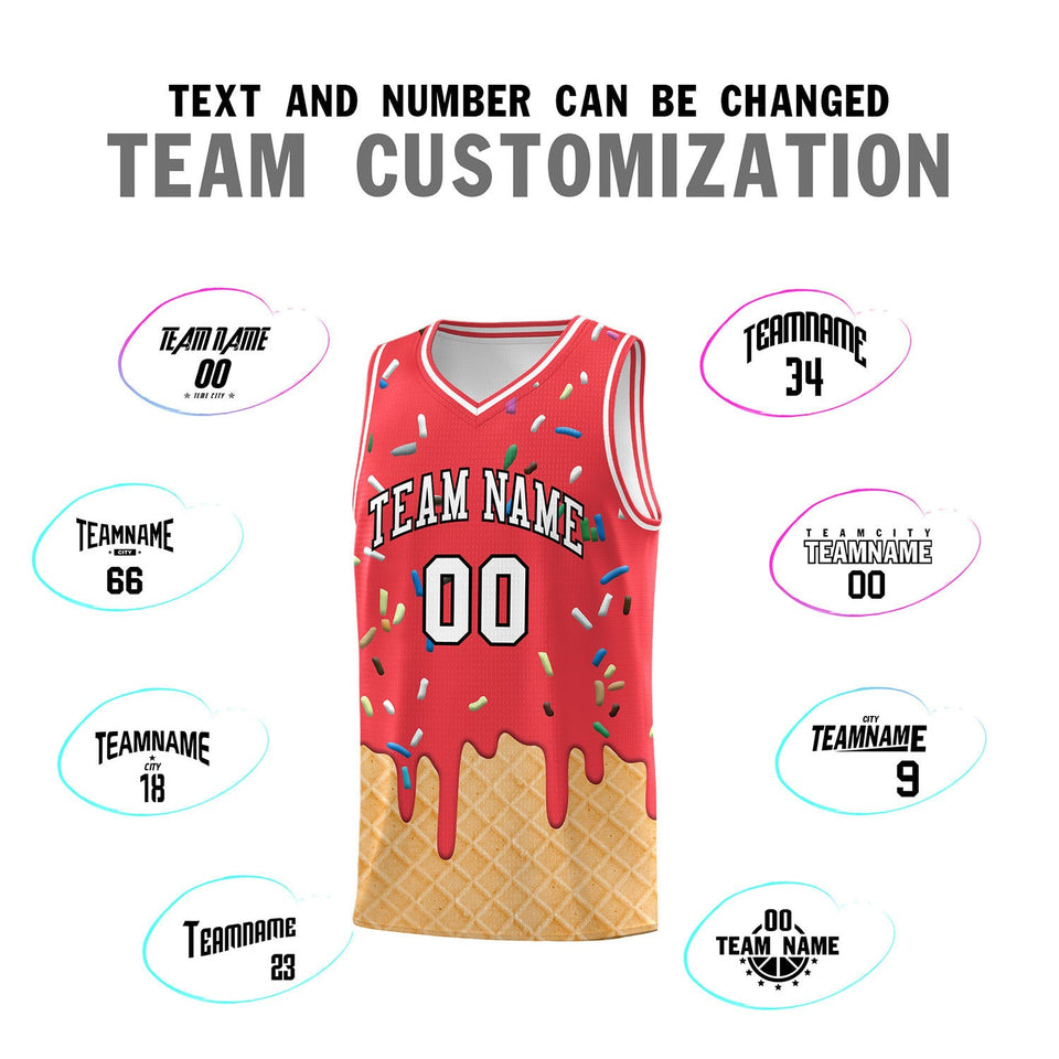 Custom Light Red Basketball Kits with Ice Cream Element Pattern