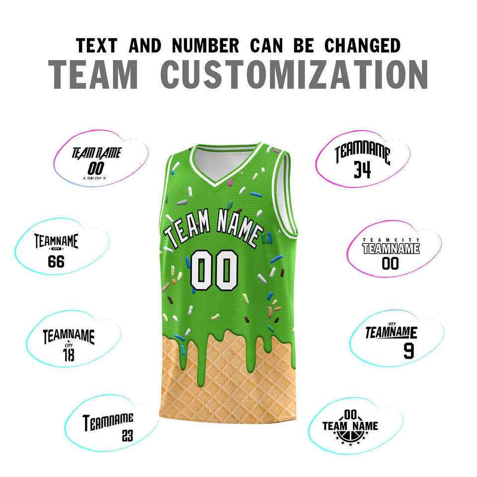 Custom Light Green Basketball Kits with Ice Cream Element Pattern