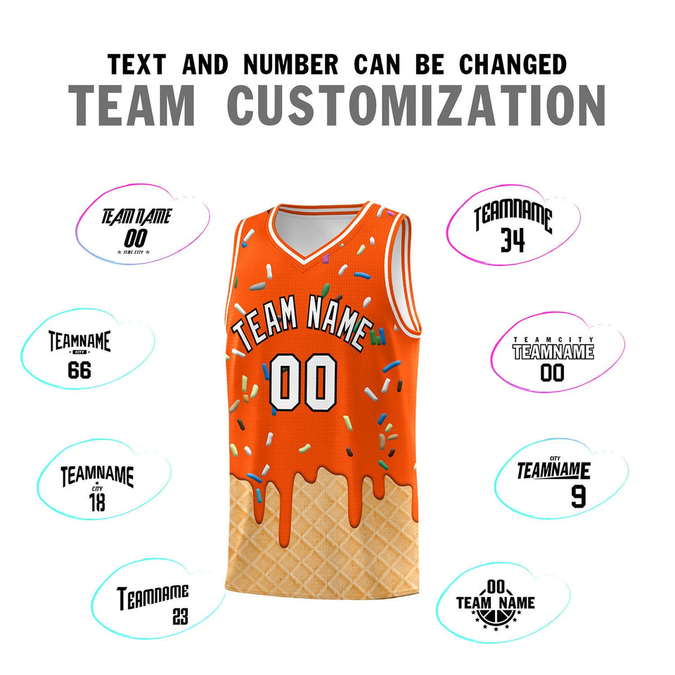 Custom Orange Basketball Kits with Ice Cream Element Pattern