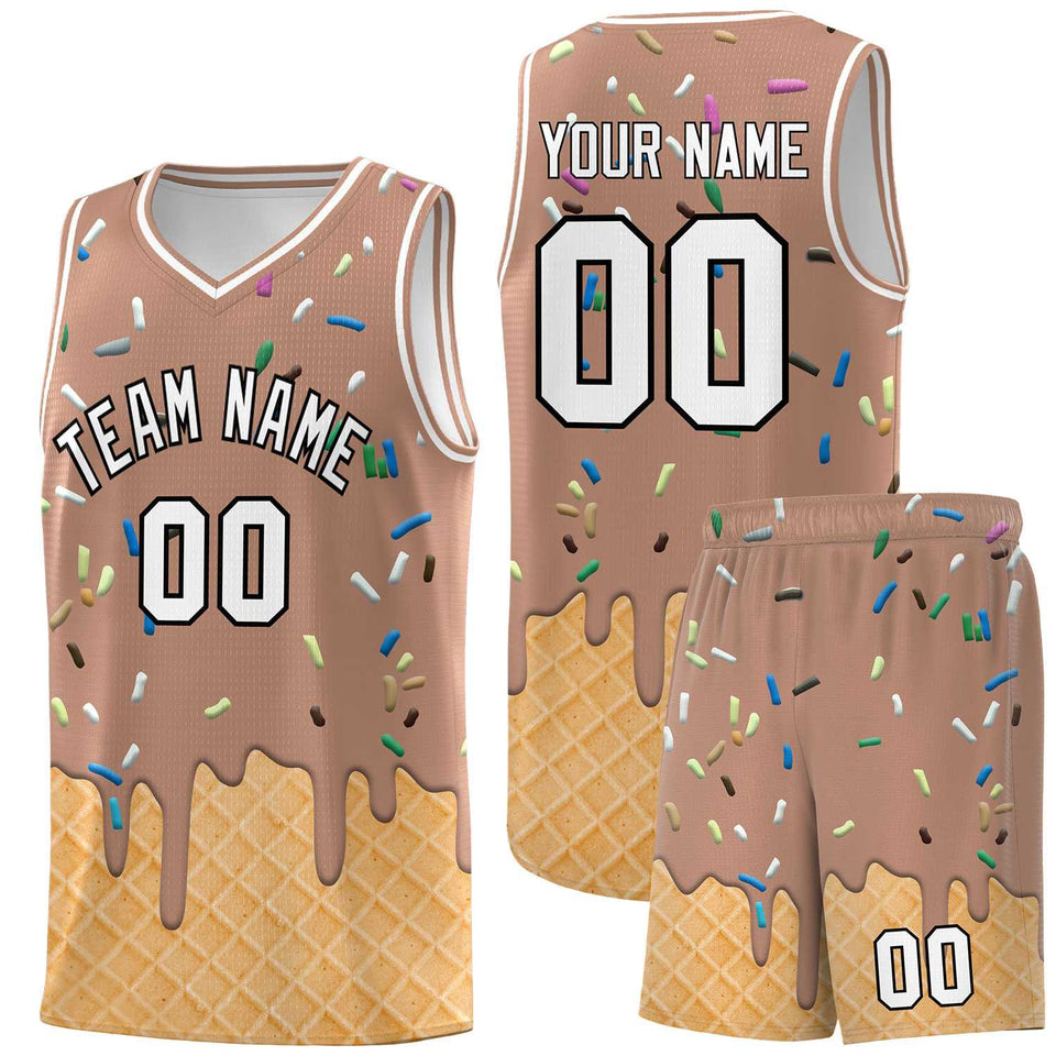Custom Coffee Basketball Kits with Ice Cream Element Pattern