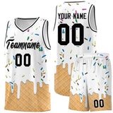 Custom White Basketball Kits with Ice Cream Element Pattern