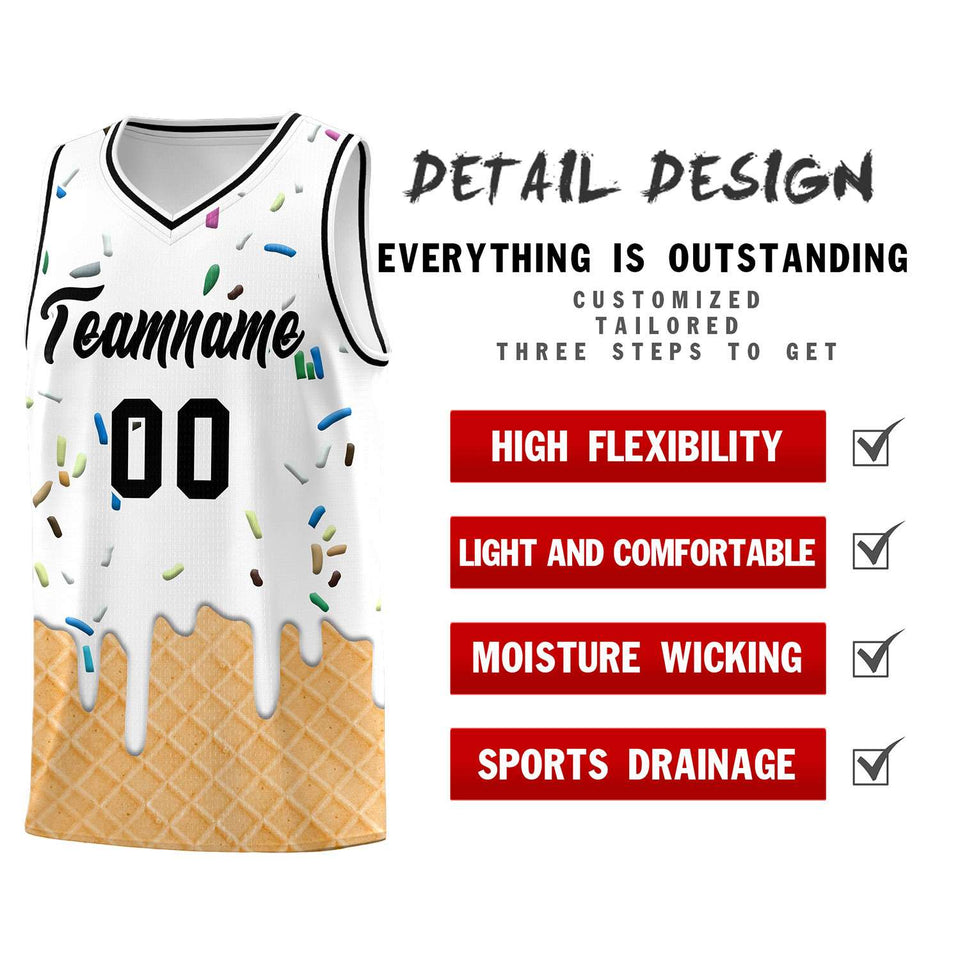 Custom White Basketball Kits with Ice Cream Element Pattern