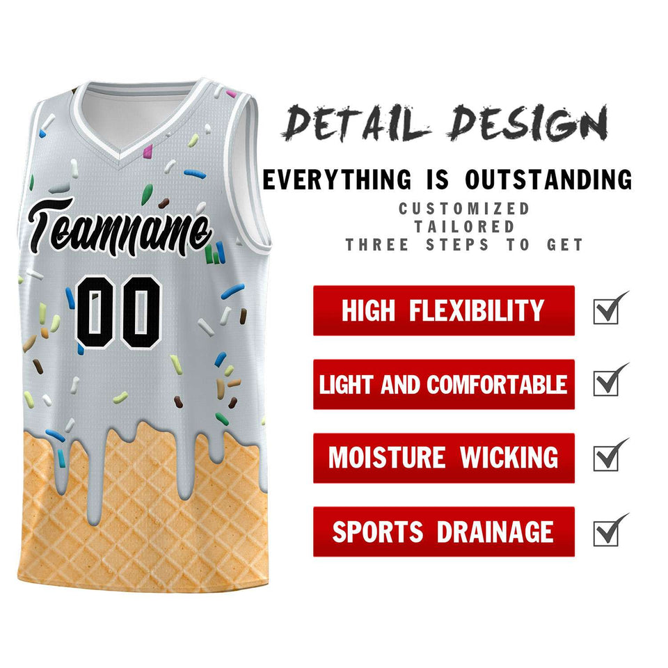 Custom Silver Basketball Kits with Ice Cream Element Pattern