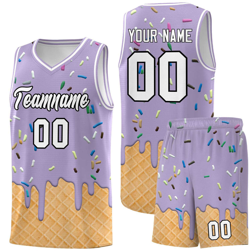 Custom Light Purple Basketball Kits with Ice Cream Element Pattern