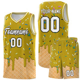 Custom Old Gold Basketball Kits with Ice Cream Element Pattern