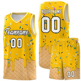 Custom Yellow Basketball Kits with Ice Cream Element Pattern