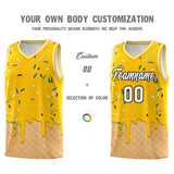 Custom Yellow Basketball Kits with Ice Cream Element Pattern