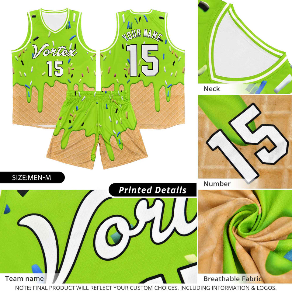 Custom Coffee Basketball Kits with Ice Cream Element Pattern