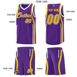Custom Purple Gold-White Ribbon Pattern Basketball Kits