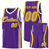 Custom Purple Gold-White Ribbon Pattern Basketball Kits