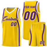 Custom Gold Purple-White Ribbon Pattern Basketball Kits