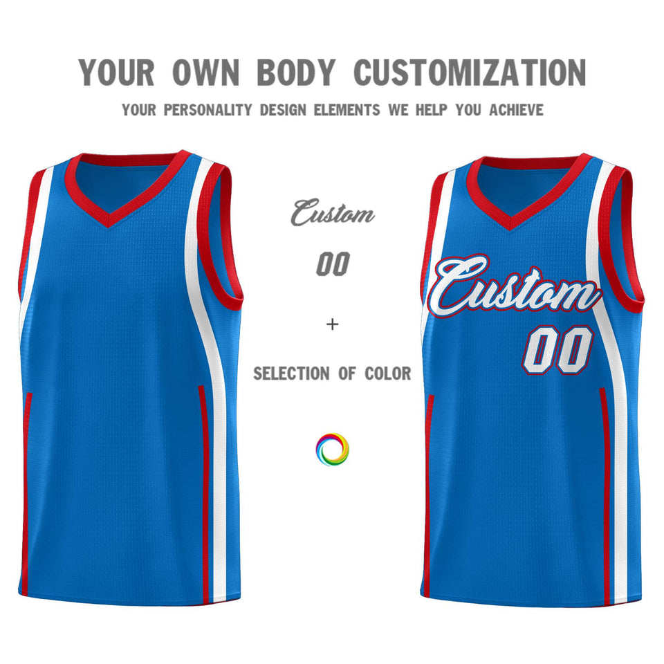 Custom Royal Red-White Ribbon Pattern Basketball Kits