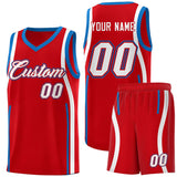 Custom Red Royal-White Ribbon Pattern Basketball Kits