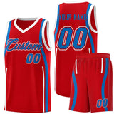 Custom Red Royal-White Ribbon Pattern Basketball Kits