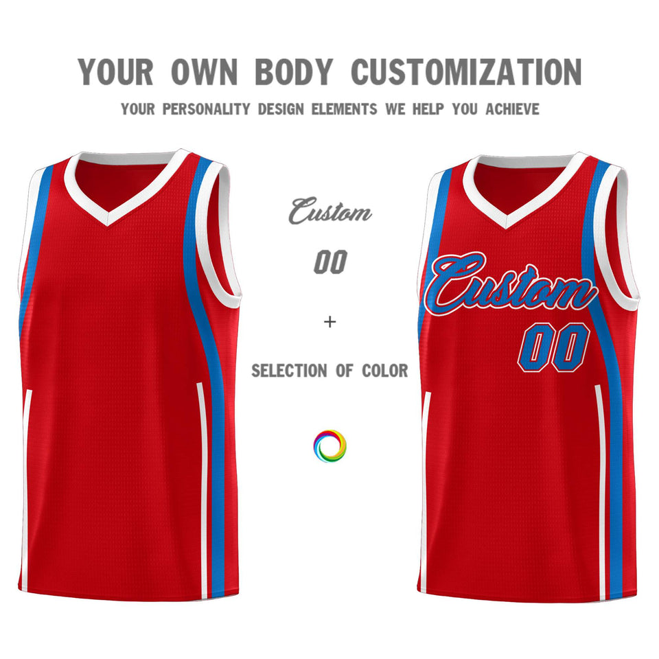Custom Red Royal-White Ribbon Pattern Basketball Kits