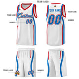 Custom White Royal-Red Ribbon Pattern Basketball Kits