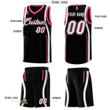 Custom Black Pink-White Ribbon Pattern Basketball Kits