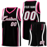 Custom Black Pink-White Ribbon Pattern Basketball Kits