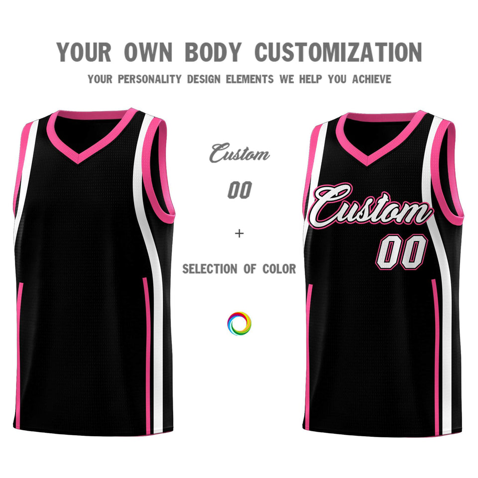 Custom Black Pink-White Ribbon Pattern Basketball Kits