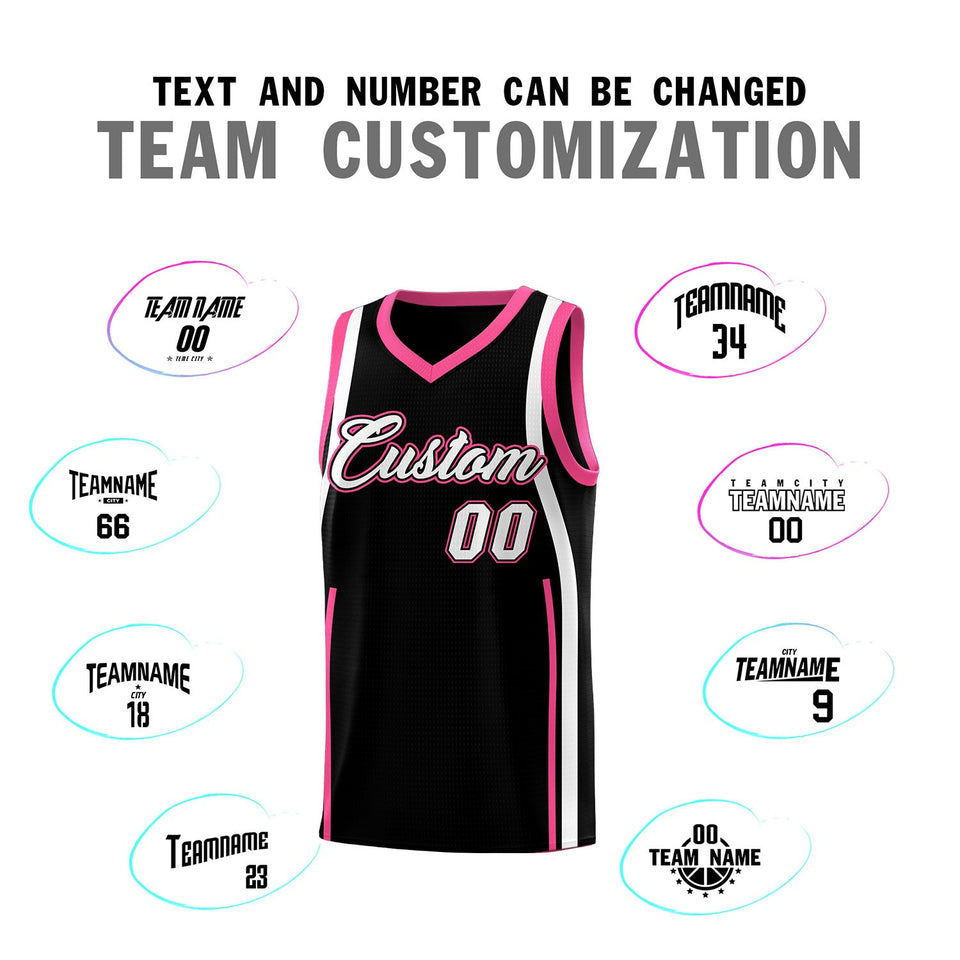 Custom Black Pink-White Ribbon Pattern Basketball Kits