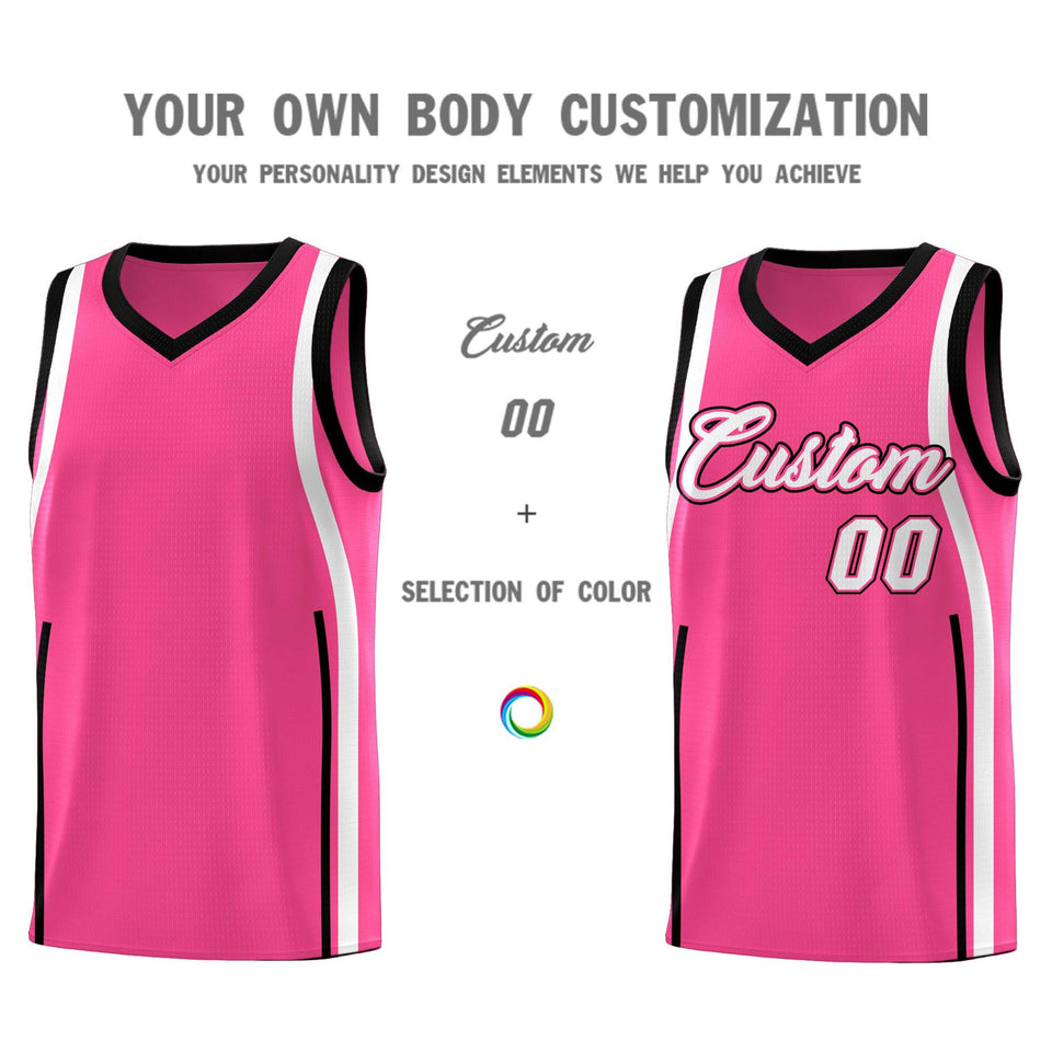 Custom Pink Black-White Ribbon Pattern Basketball Kits