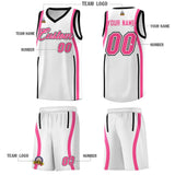 Custom White Pink-Black Ribbon Pattern Basketball Kits