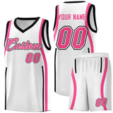 Custom White Pink-Black Ribbon Pattern Basketball Kits