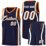 Custom Navy Orange-White Ribbon Pattern Basketball Kits