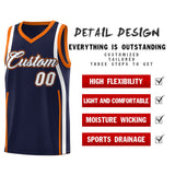 Custom Navy Orange-White Ribbon Pattern Basketball Kits