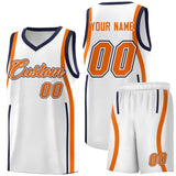 Custom White Navy-Orange Ribbon Pattern Basketball Kits