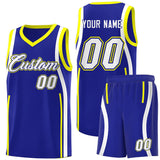 Custom Royal Fluorescent Yellow-White Ribbon Pattern Basketball Kits