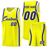 Custom Fluorescent Yellow Royal-White Ribbon Pattern Basketball Kits