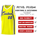Custom Fluorescent Yellow Royal-White Ribbon Pattern Basketball Kits